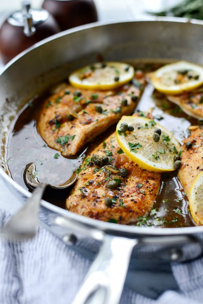 Lighter Chicken Piccata l SimplyScratch.com #healthy #lighter #chicken #piccata #easy #skillet #lemon #caper #sauce #fromscratch