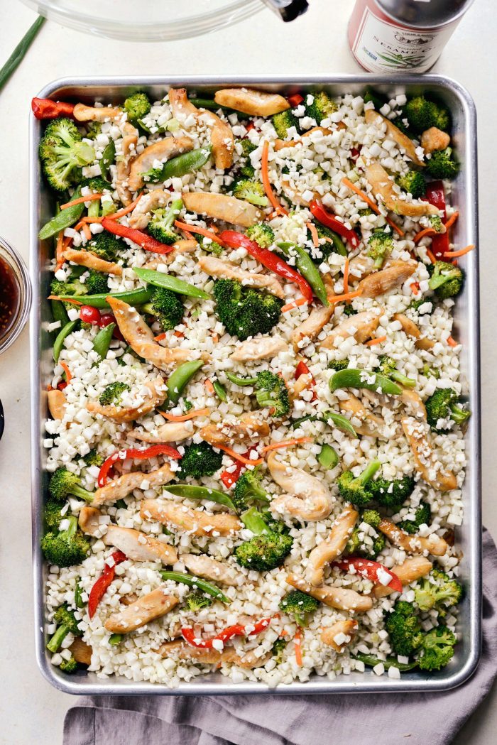 Sheet Pan Teriyaki Chicken and Cauliflower Rice l SimplyScratch.com #sheetpan #dinner #chicken #easyrecipe #teriyaki #cauliflowerrice #healthy