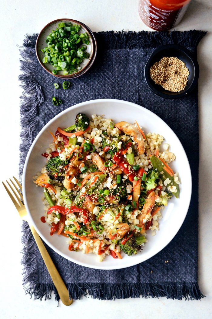 Sheet Pan Teriyaki Chicken and Cauliflower Rice l SimplyScratch.com #sheetpan #dinner #chicken #easyrecipe #teriyaki #cauliflowerrice #healthy