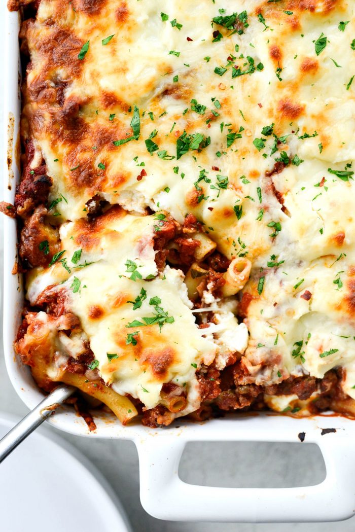 Spicy Italian Sausage Baked Ziti l SimplyScratch.com #pasta #italian #sausage #baked #ziti #holiday