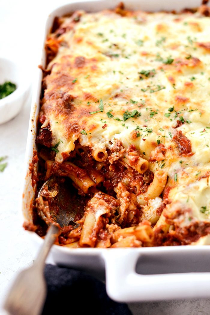 Spicy Italian Sausage Baked Ziti l SimplyScratch.com #pasta #italian #sausage #baked #ziti #holiday