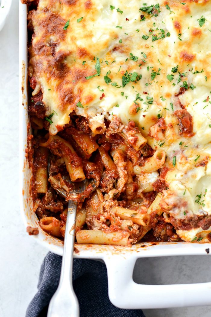 Spicy Italian Sausage Baked Ziti l SimplyScratch.com #pasta #italian #sausage #baked #ziti #holiday