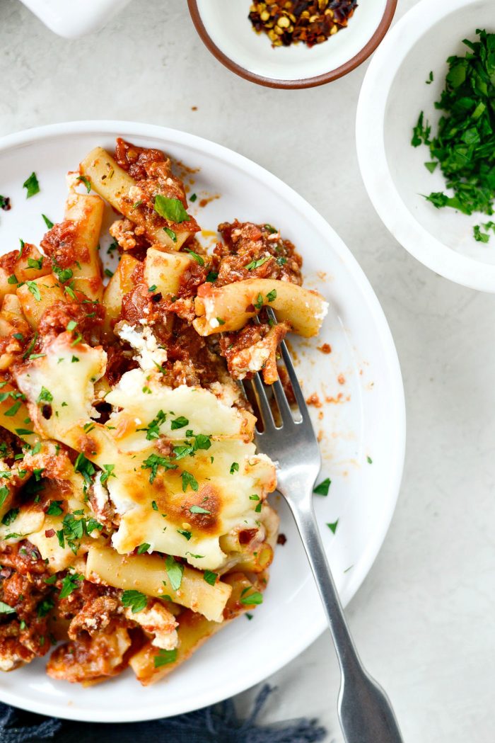 Spicy Italian Sausage Baked Ziti l SimplyScratch.com #pasta #italian #sausage #baked #ziti #holiday