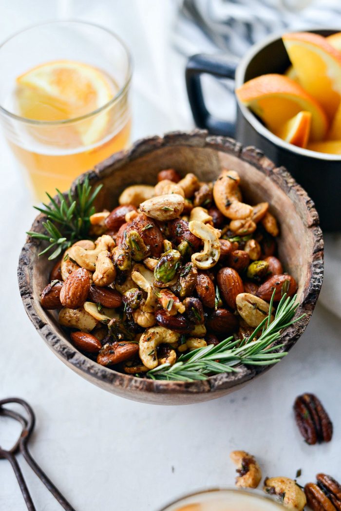 Sweet and Smoky Bar Nuts l SimplyScratch.com #nuts #nutmix #rosemary #sweet #smoky #snack #appetizer #beer #beernuts