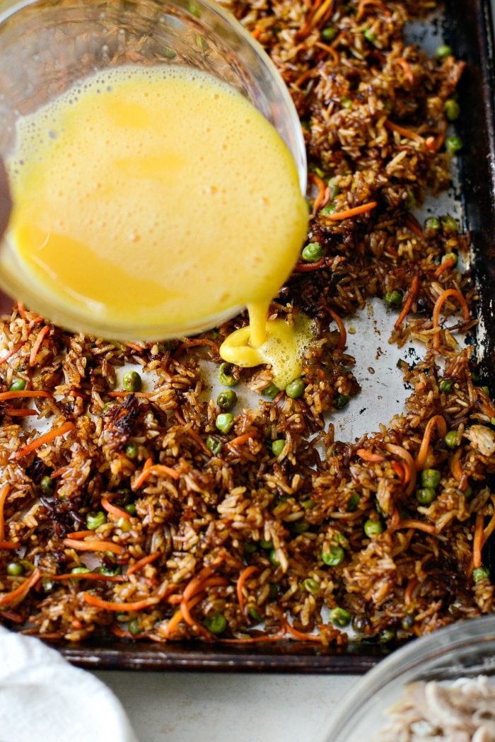 One Sheet Pan Chicken Fried Rice - Creme De La Crumb