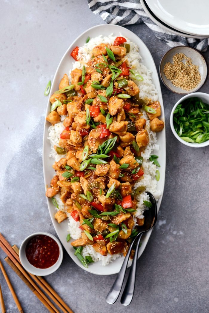 Healthy Sesame Chicken l SimplyScratch.com #healthy #sesame #chicken #stirfry #rice #dinner #takeout