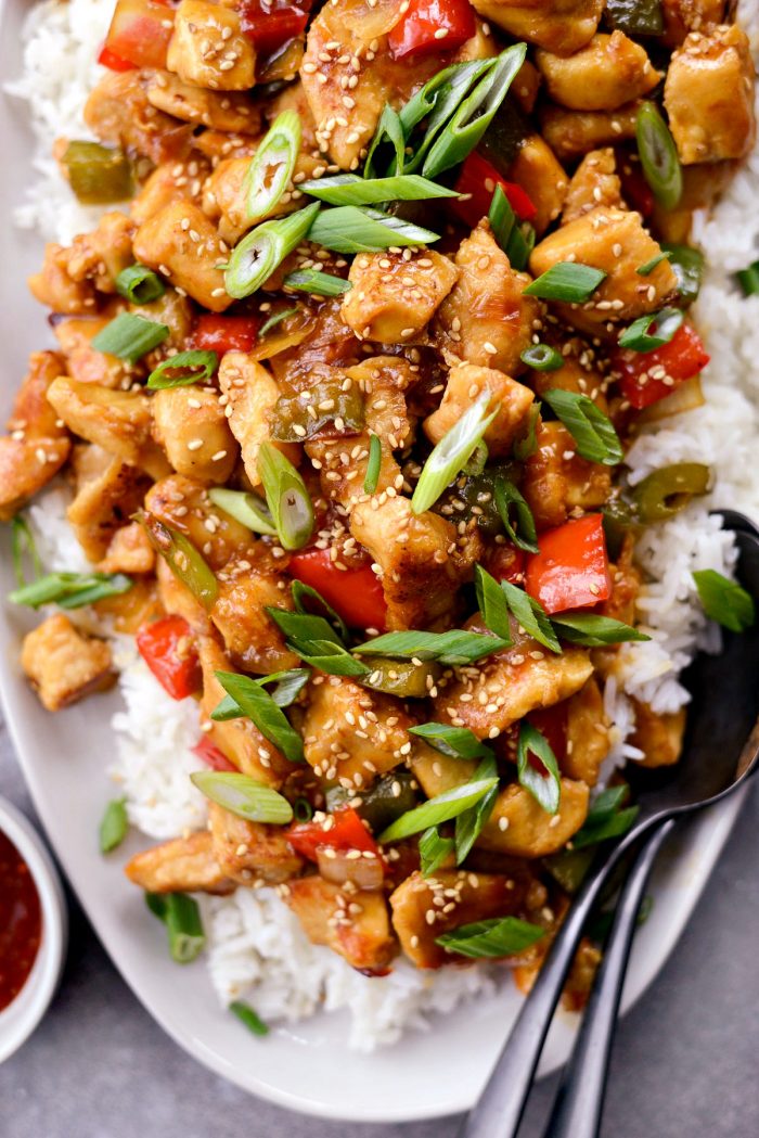 Healthy Sesame Chicken l SimplyScratch.com #healthy #sesame #chicken #stirfry #rice #dinner #takeout
