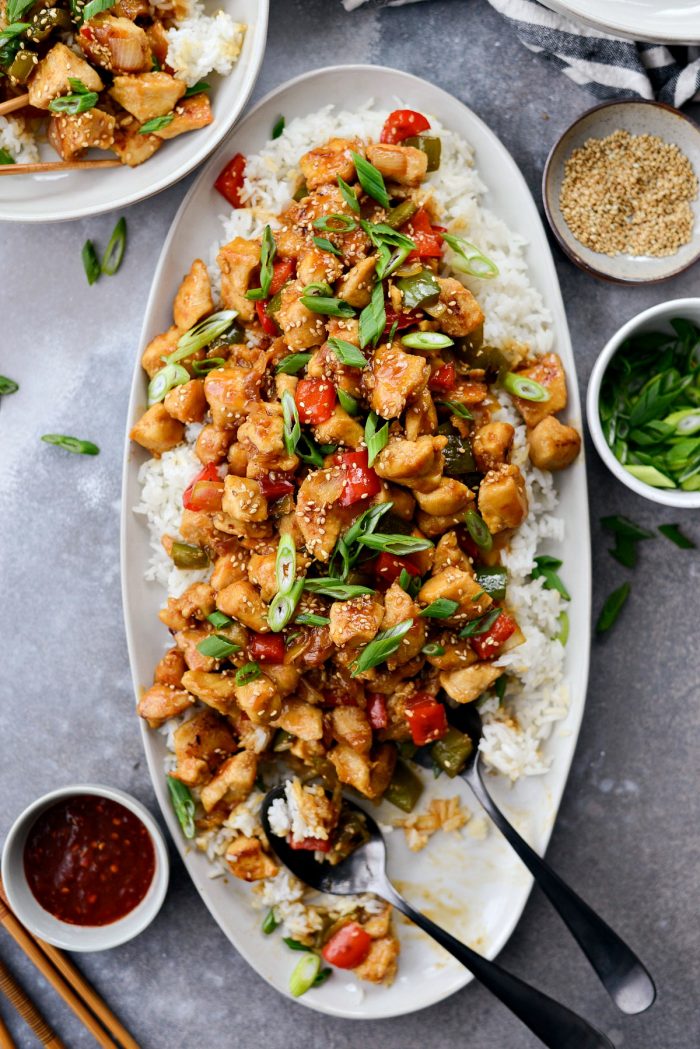 Healthy Sesame Chicken l SimplyScratch.com #healthy #sesame #chicken #stirfry #rice #dinner #takeout