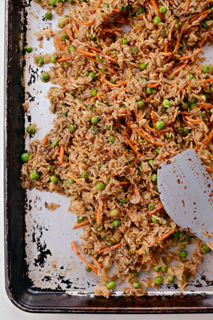 One Sheet Pan Chicken Fried Rice - Creme De La Crumb