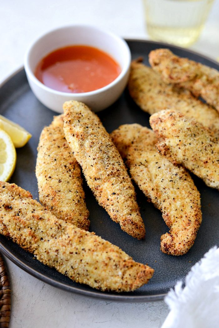 Air Fryer Lemon Pepper Chicken Tenders l SimplyScratch.com #homemade #airfryer #lemon #pepper #chicken #chickentenders #hothoneybutter