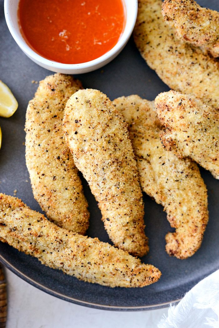 Air Fryer Lemon Pepper Chicken Tenders l SimplyScratch.com #homemade #airfryer #lemon #pepper #chicken #chickentenders #hothoneybutter