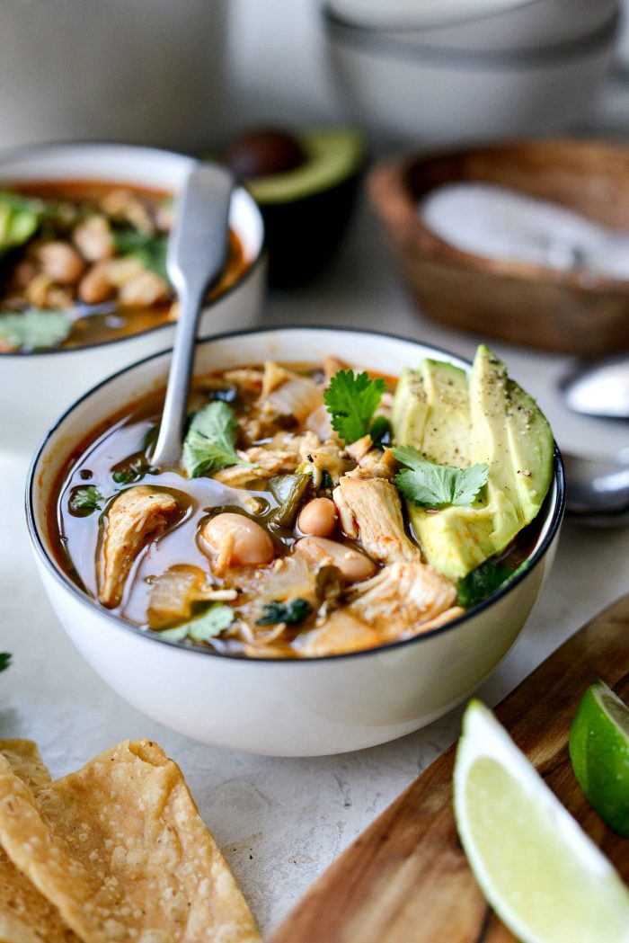 White Bean Chicken Poblano Stew l SimplyScratch.com #beans #chicken #stew #healthy #easy #ww #mexican #lowpointrecipe