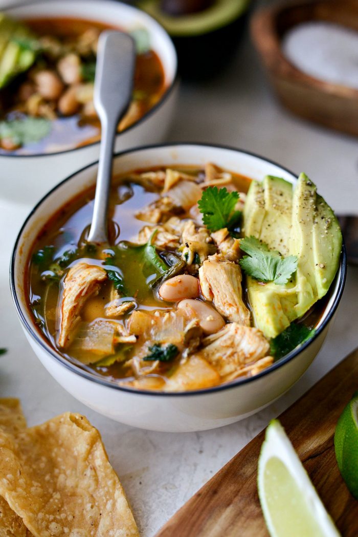 White Bean Chicken Poblano Stew l SimplyScratch.com #beans #chicken #stew #healthy #easy #ww #mexican #lowpointrecipe