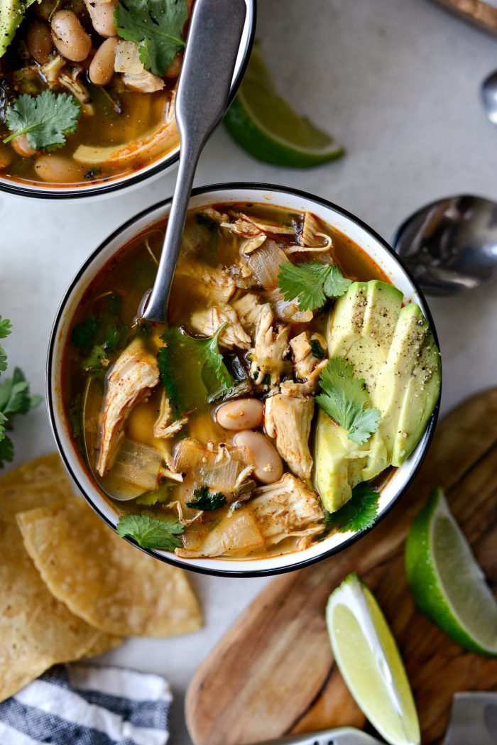 White Bean Chicken Poblano Stew l SimplyScratch.com #beans #chicken #stew #healthy #easy #ww #mexican #lowpointrecipe