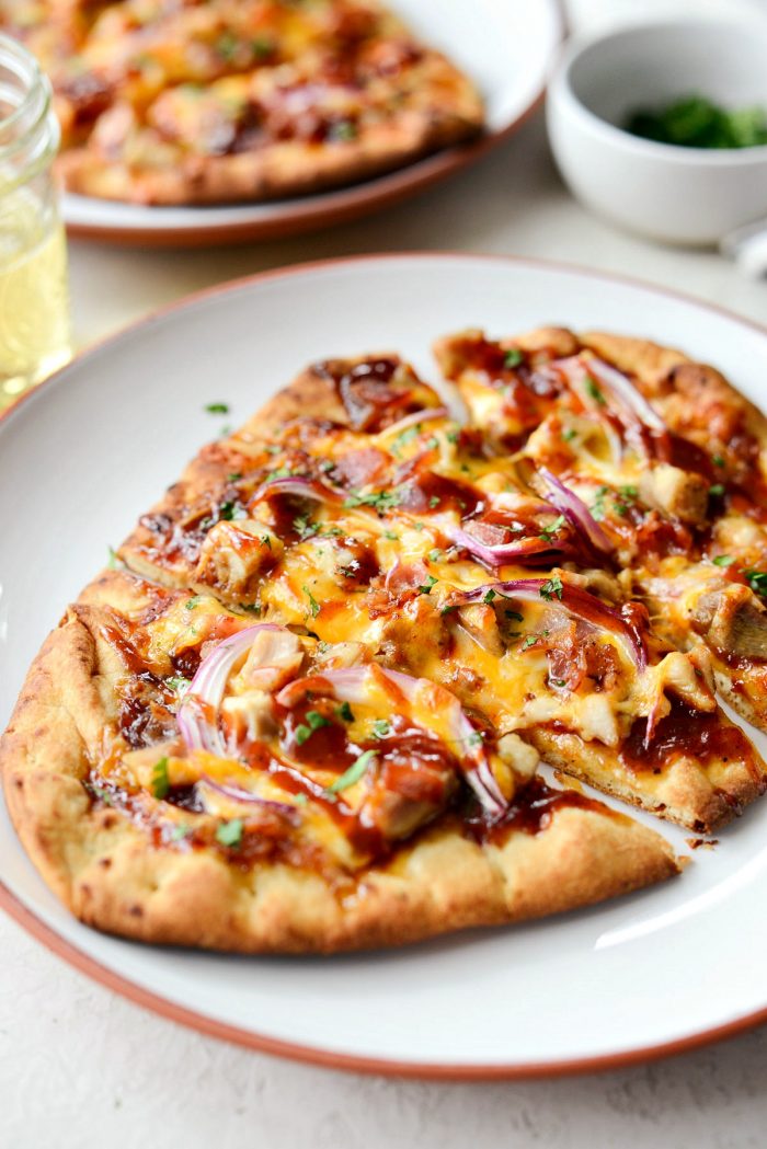 BBQ Chicken Naan Pizzas l SimplyScratch.com #sweetbbq #bbq #chicken #naan #pizza #easy #dinner #recipe