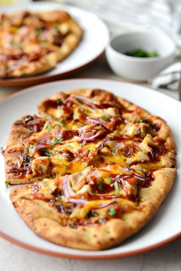 BBQ Chicken Naan Pizzas l SimplyScratch.com #sweetbbq #bbq #chicken #naan #pizza #easy #dinner #recipe