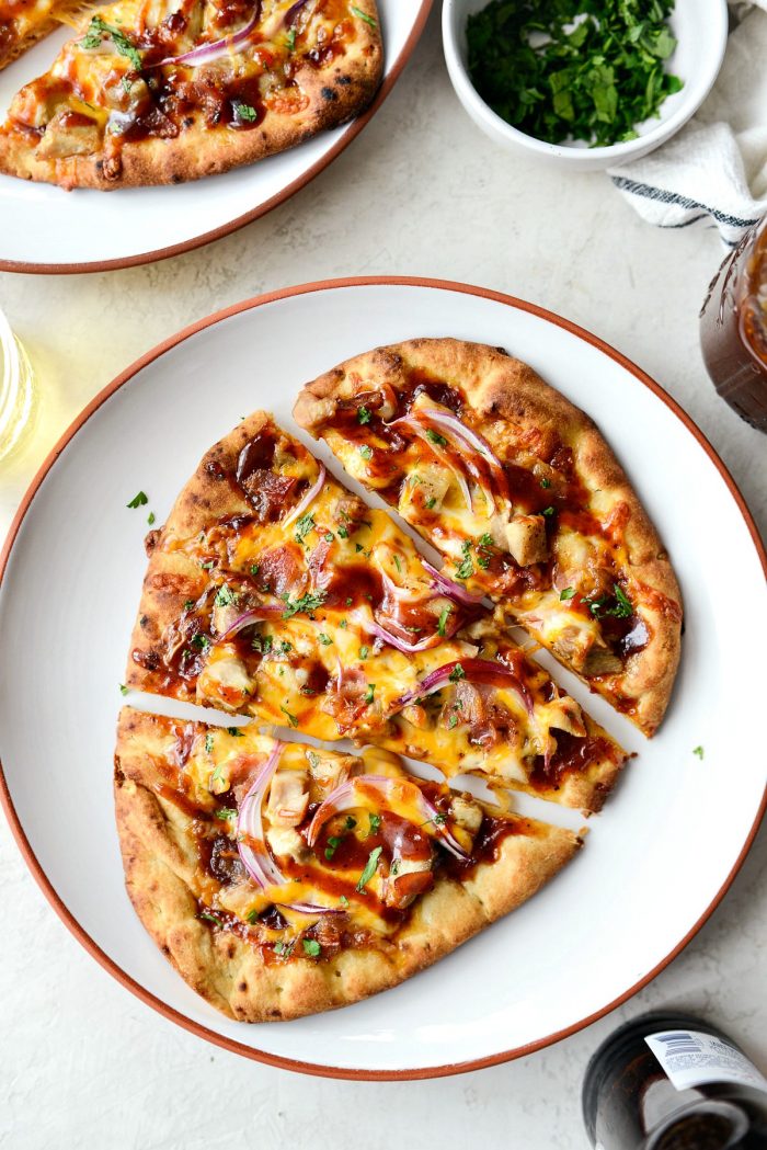 BBQ Chicken Naan Pizzas l SimplyScratch.com #sweetbbq #bbq #chicken #naan #pizza #easy #dinner #recipe