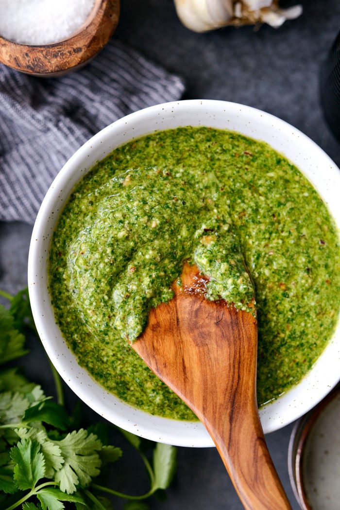 Cilantro Pesto l SimplyScratch.com #easy #homemade #cilantro #pesto #herbs #condiment