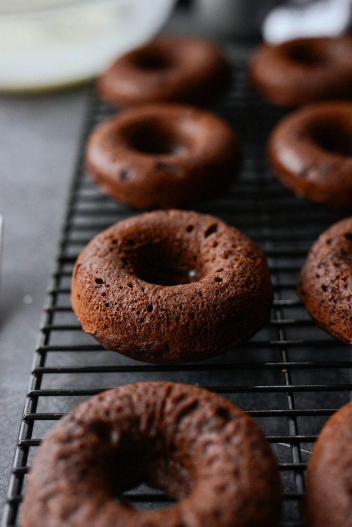 close up of unglazed chocolate cake doughnut.