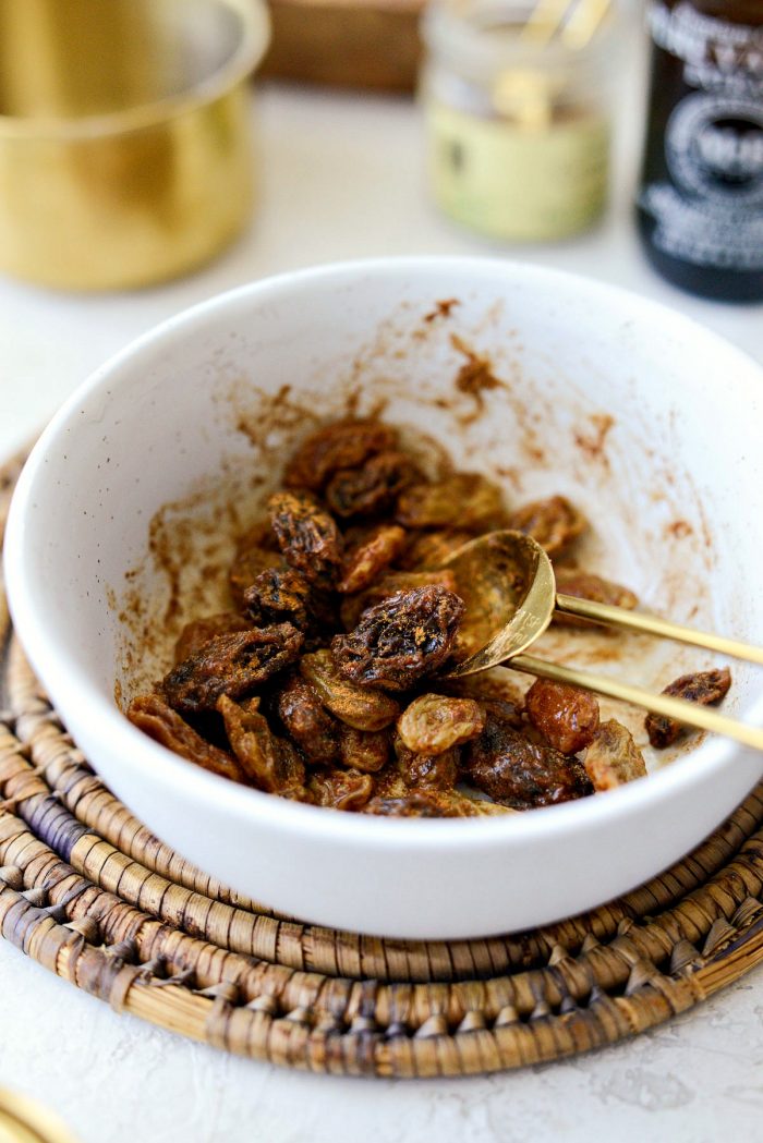 soaked raisins stirred with cinnamon and sugar.