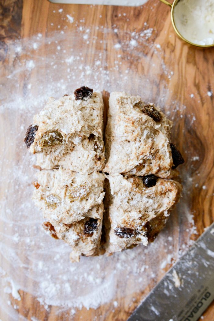 dough divided into fourths.