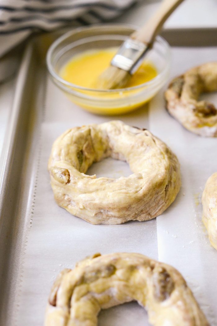 bagels brushed with egg wash.