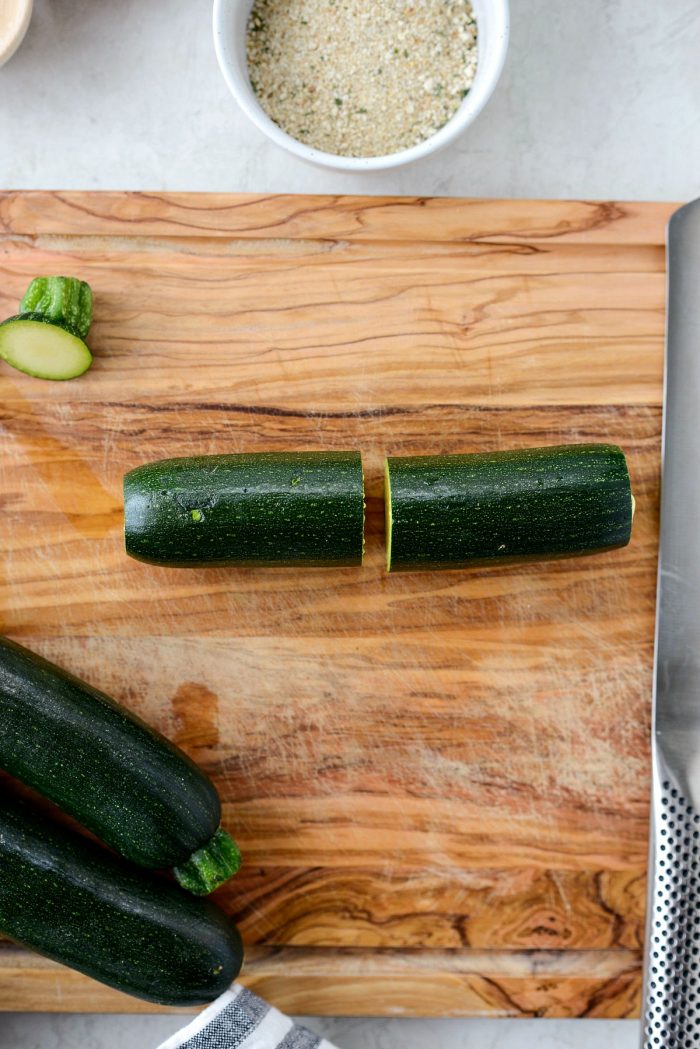 trimmed zucchini cut in half