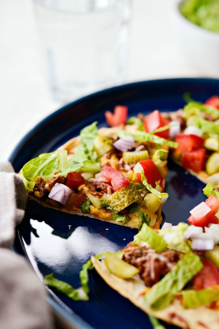 Cheeseburger Tortilla Pizza l SimplyScratch.com #cheeseburger #tortilla #pizza #quick #easy #beef 