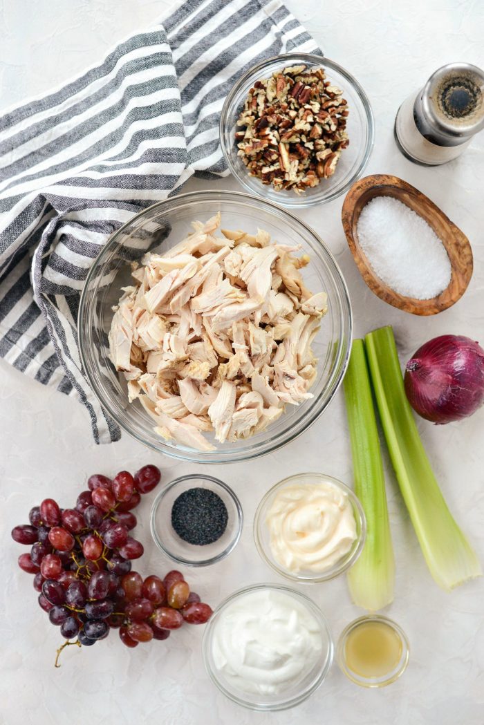 Greek yogurt chicken salad ingredients.