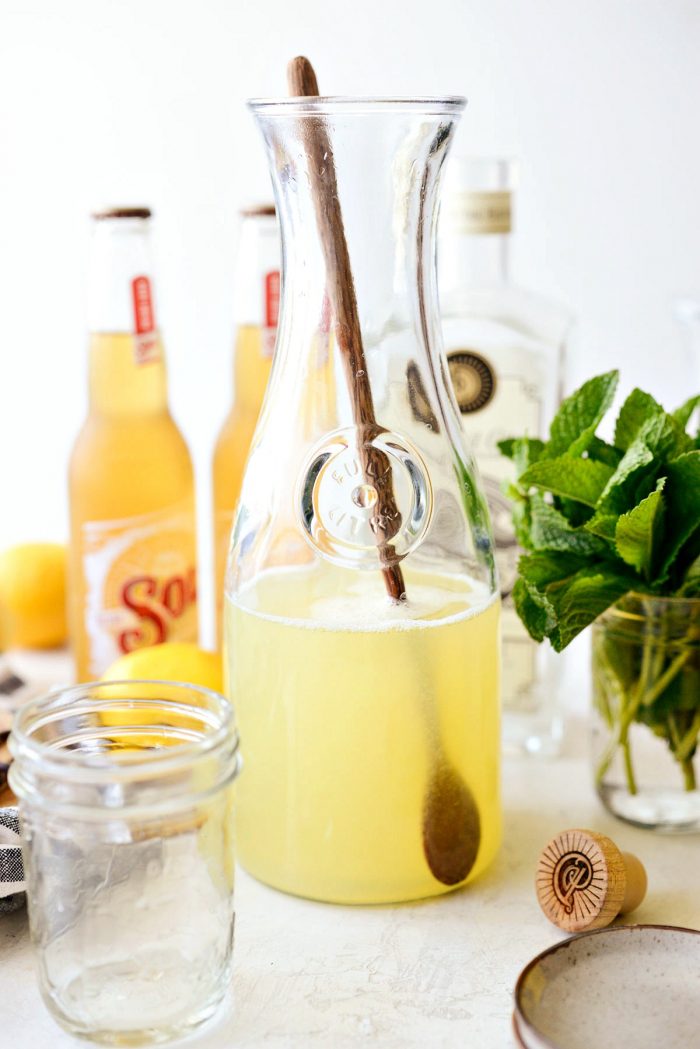 sweetened lemon gin mixer in glass jar