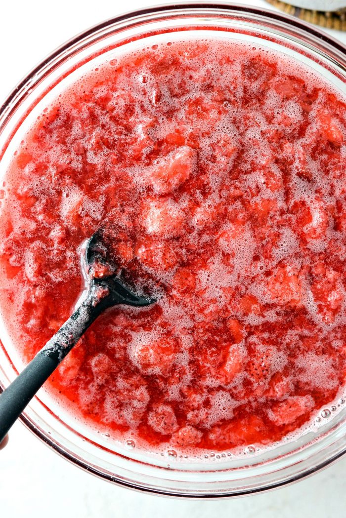 chilled strawberry jell-o mixture.