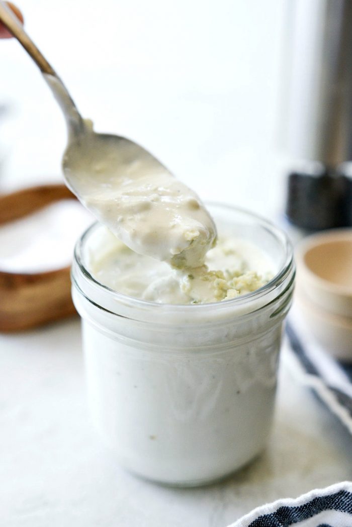 spoonful of greek yogurt blue cheese salad dressing