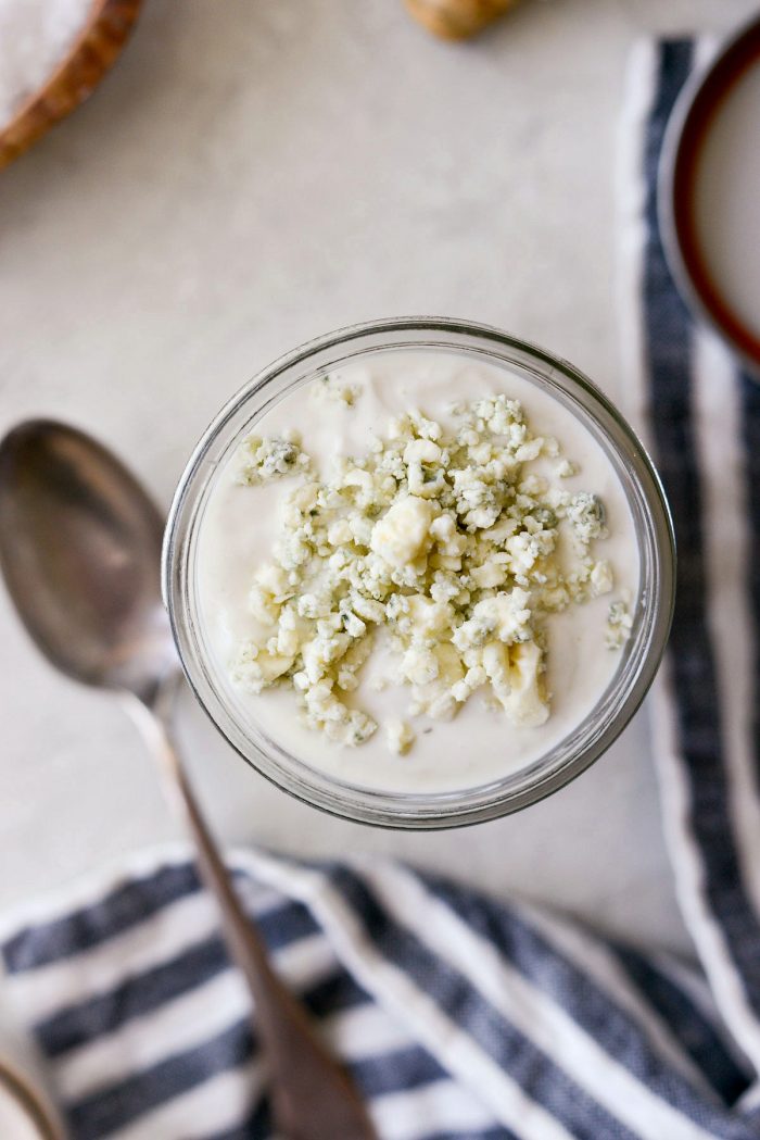 close up of greek yogurt blue cheese salad dressing