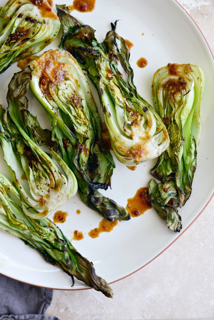 close up of dressed baby Bok Choy.