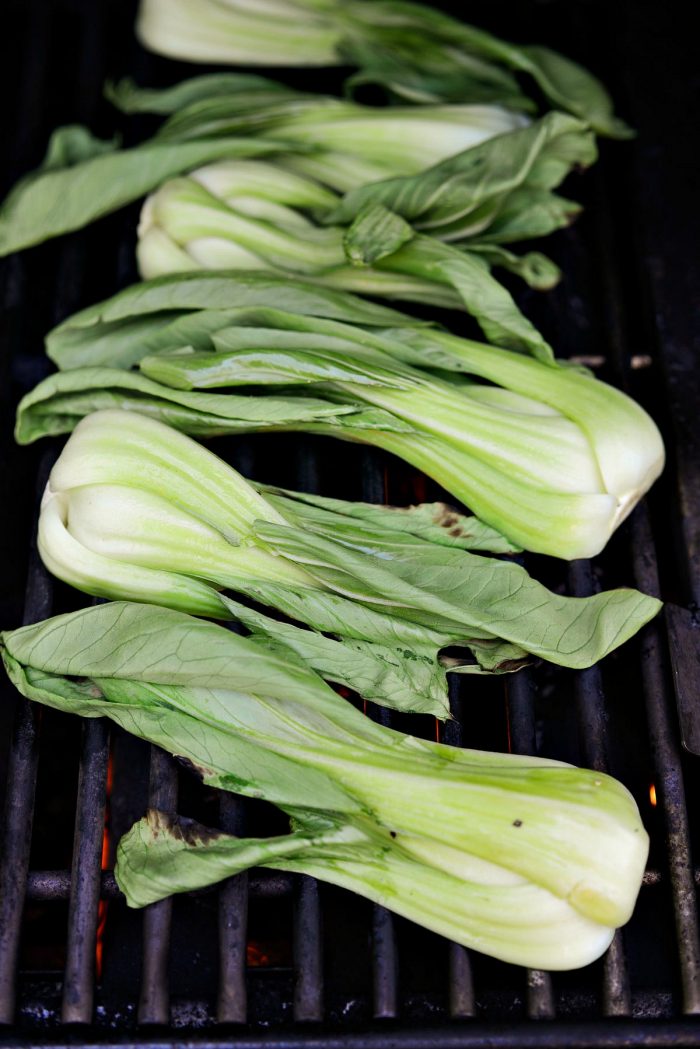 baby Bok Choy on grill cut side down.