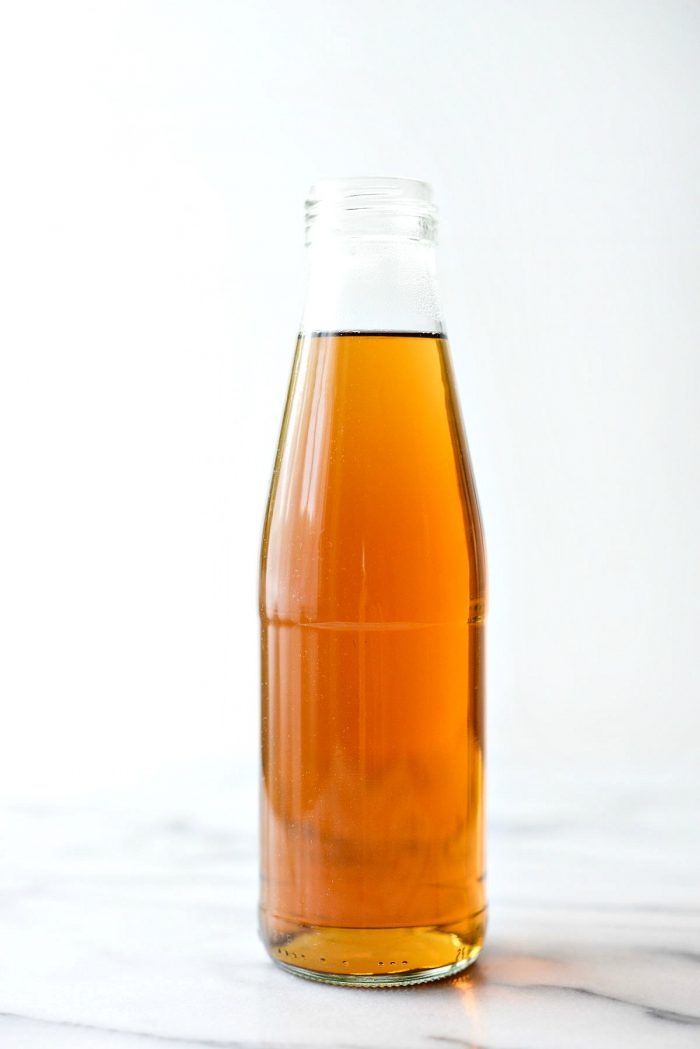 bottle of homemade vanilla coffee syrup.