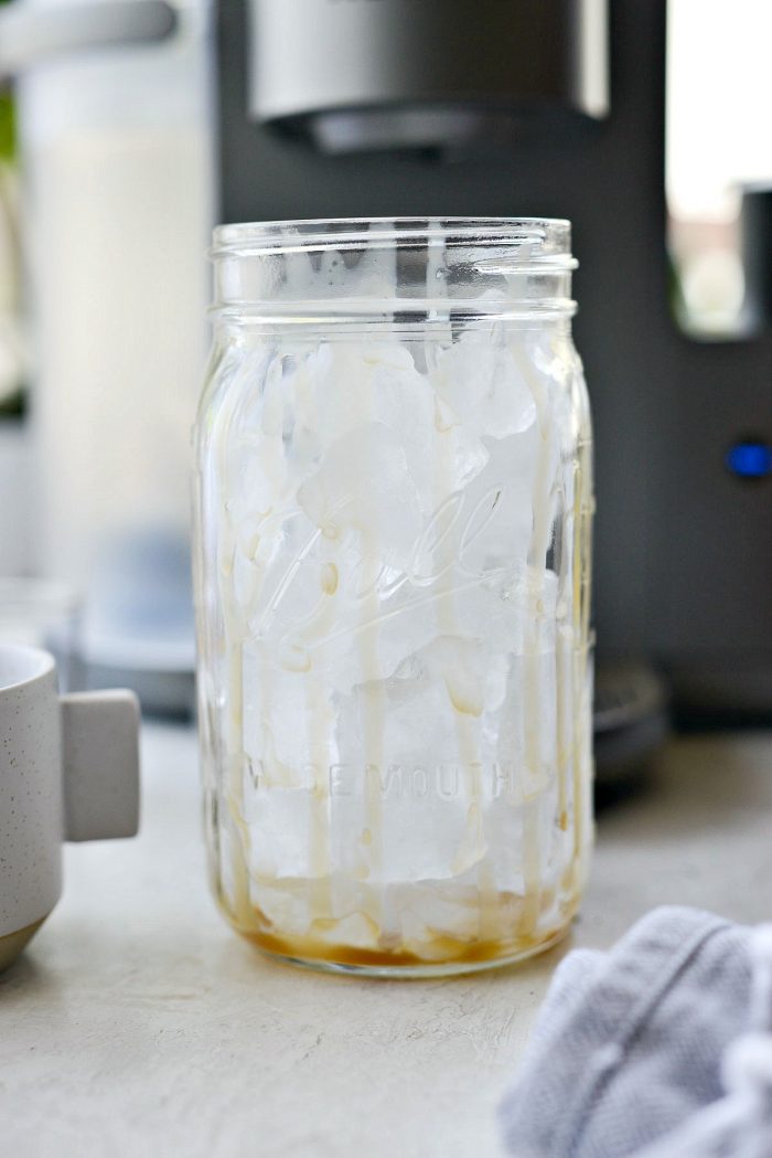 glass jar filled with ice.