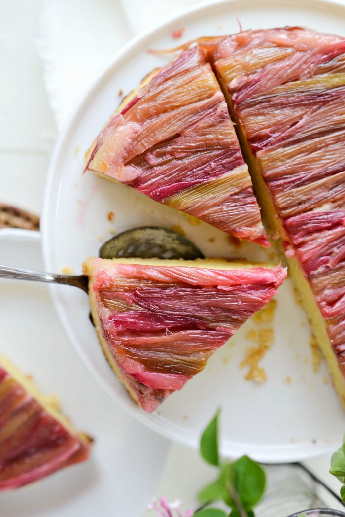 close up of Martha's Rhubarb Upside Down Cake