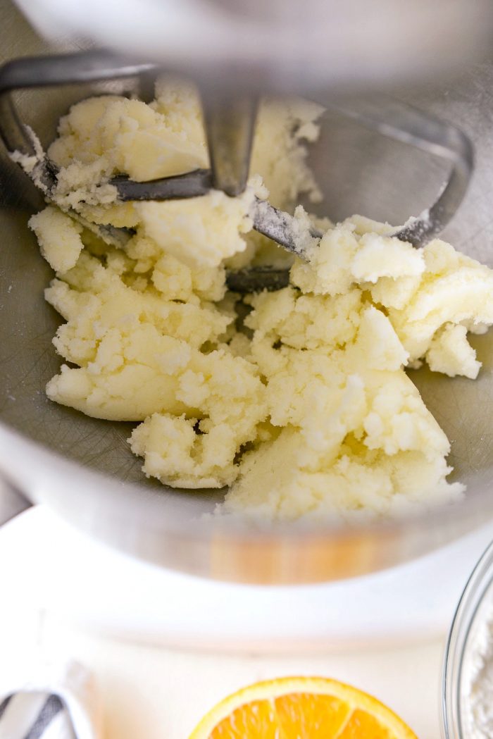 butter and sugar creamed together in stand mixer.
