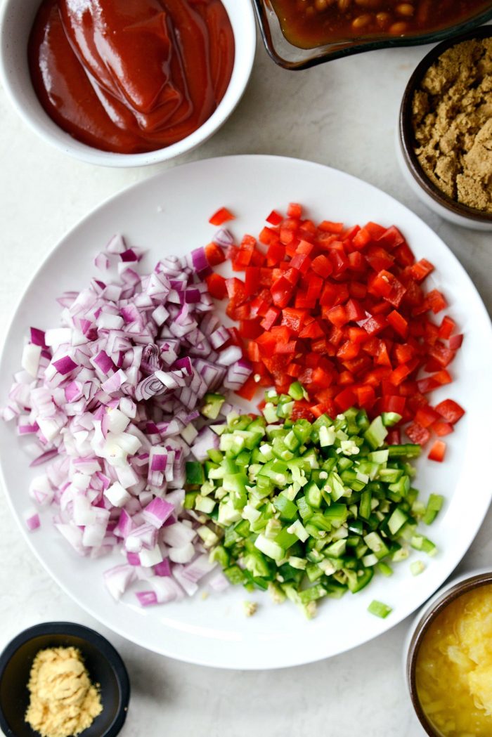 diced red onion, bell pepper and jalapenos