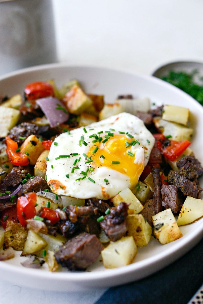 smoked brisket breakfast hash with broken yolk