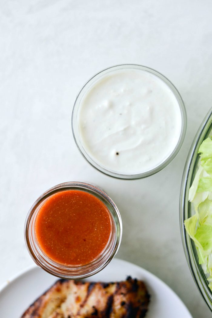 homemade buffalo and greek yogurt blue cheese dressing.