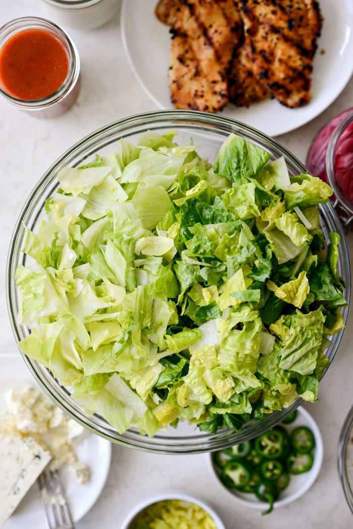 chopped iceberg and romaine lettuce.