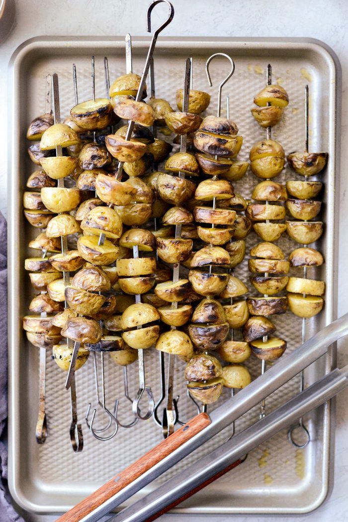 grilled potatoes on skewers