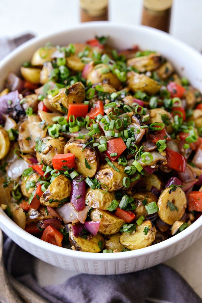 side shot of Tuck's potato salad in a cream bowl.