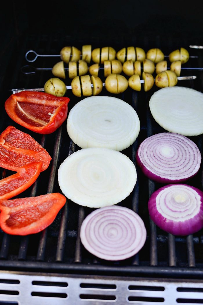 grilling potatoes, onion and pepper