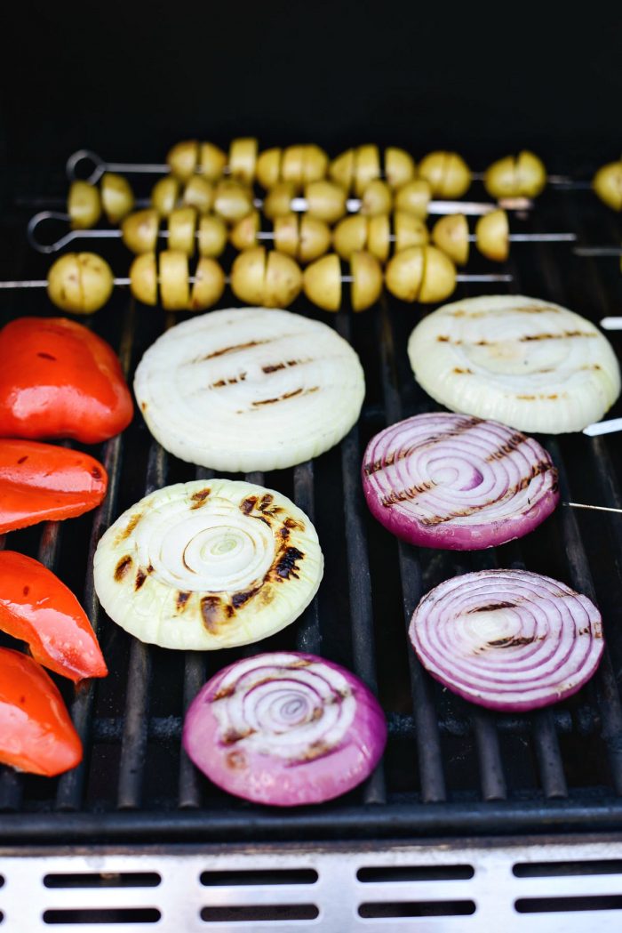 grill marks on onions and peppers