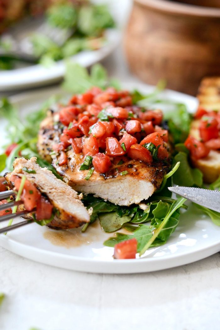 bite of grilled chicken bruschetta