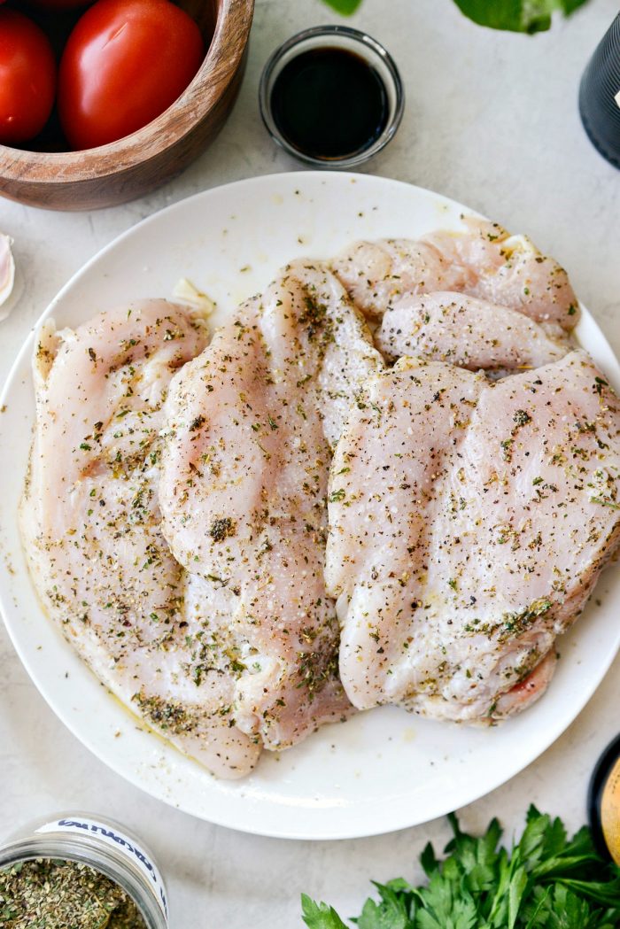 thinly pounded chicken breasts tossed in ingredients