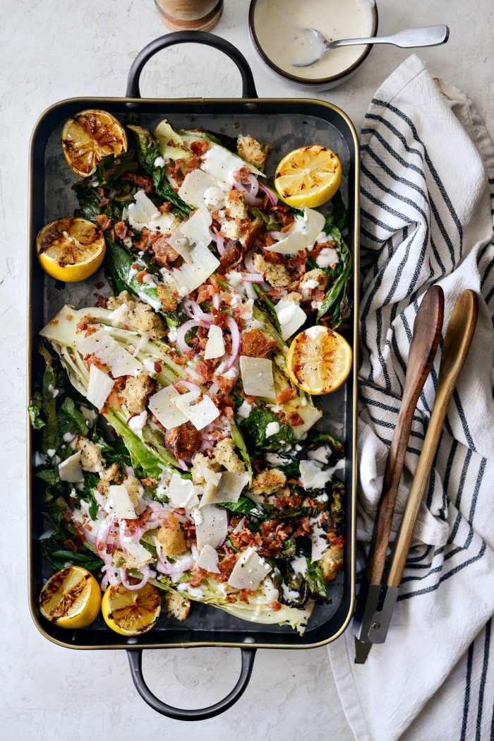 Grilled Romaine Salad with bacon and parmesan
